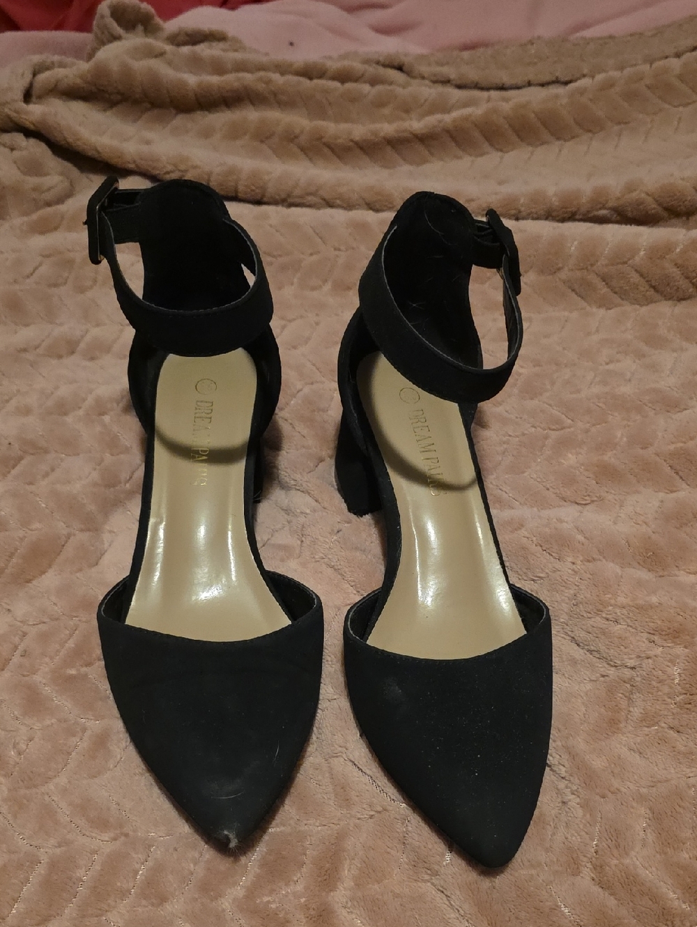 Dream Pairs Black Pointed-Toe Ankle Strap Block Heels